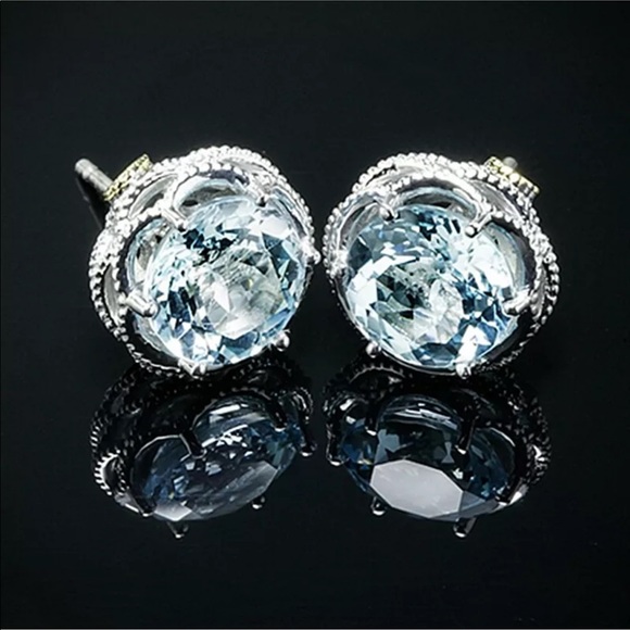 New Elegant 925 Silver Aquamarine Stud Earrings - Picture 2 of 4
